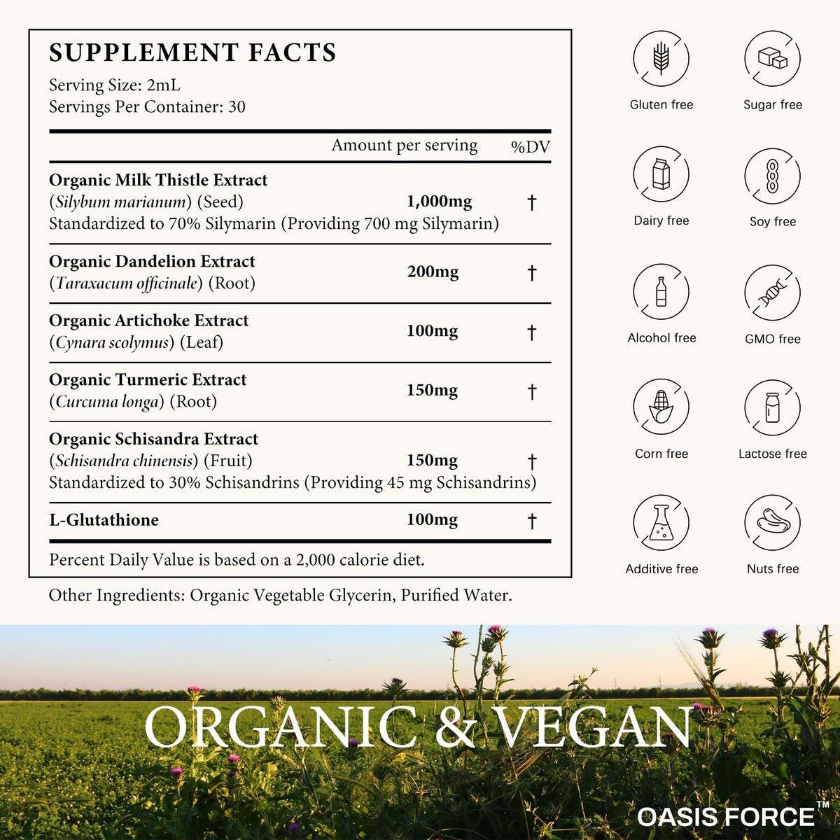 OASIS FORCE Organic Milk Thistle Extract Liquid, Silymarin Milk Thistle Drops Supplement with Dandelion & Artichoke for Digestive Health, Daily Vitality & Liver Support, Vegan, Alcohol-Free, 2 FL OZ - görsel 9