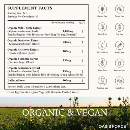 OASIS FORCE Organic Milk Thistle Extract Liquid, Silymarin Milk Thistle Drops Supplement with Dandelion & Artichoke for Digestive Health, Daily Vitality & Liver Support, Vegan, Alcohol-Free, 2 FL OZ