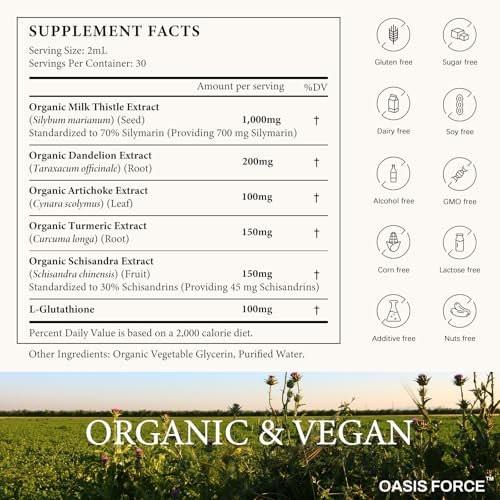 OASIS FORCE Organic Milk Thistle Extract Liquid, Silymarin Milk Thistle Drops Supplement with Dandelion & Artichoke for Digestive Health, Daily Vitality & Liver Support, Vegan, Alcohol-Free, 2 FL OZ - görsel 10