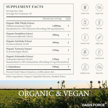 OASIS FORCE Organic Milk Thistle Extract Liquid, Silymarin Milk Thistle Drops Supplement with Dandelion & Artichoke for Digestive Health, Daily Vitality & Liver Support, Vegan, Alcohol-Free, 2 FL OZ