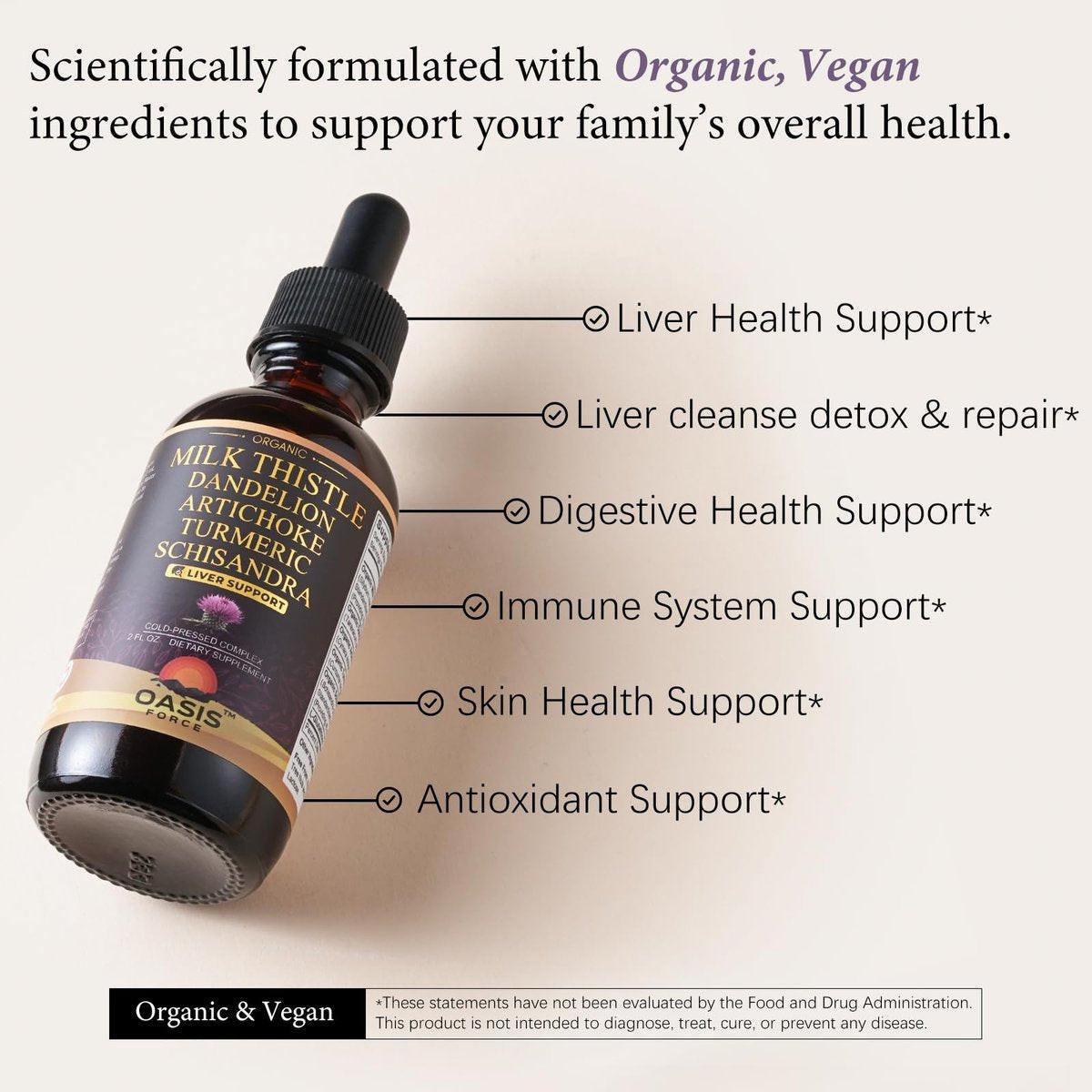 OASIS FORCE Organic Milk Thistle Extract Liquid, Silymarin Milk Thistle Drops Supplement with Dandelion & Artichoke for Digestive Health, Daily Vitality & Liver Support, Vegan, Alcohol-Free, 2 FL OZ - görsel 5