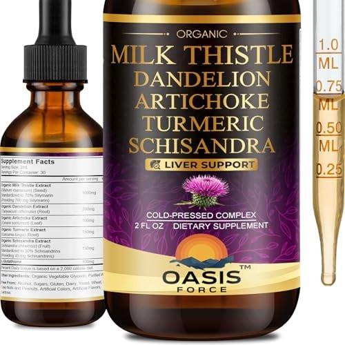 OASIS FORCE Organic Milk Thistle Extract Liquid, Silymarin Milk Thistle Drops Supplement with Dandelion & Artichoke for Digestive Health, Daily Vitality & Liver Support, Vegan, Alcohol-Free, 2 FL OZ - görsel 2