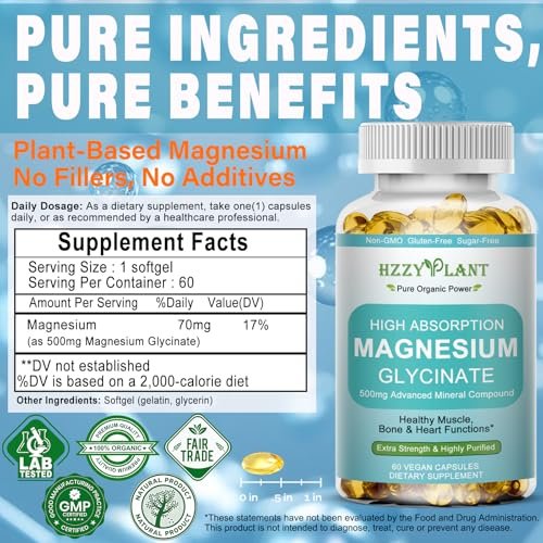 Magnesium Glycinate 500mg Softgels, High Absorption Magnesium Supplement Softgel Capsules for Muscle, Heart, Sleep & Bone Support, Stress Relief, Nerve Health & Metabolism, Non-GMO, 2 Month Supply - görsel 1
