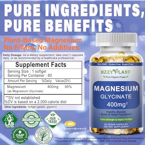 Magnesium Glycinate Softgels, High Absorption Magnesium Glycinate 400mg Supplement for Muscle, Heart, Sleep & Bone Support, Bisglycinate Softgel Capsules Supplement, Vegan, Non-GMO, 2 Month Supply - görsel 1