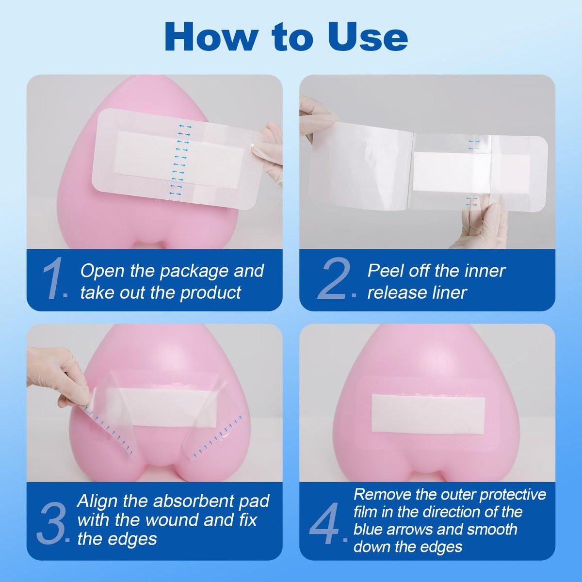 Dimora Waterproof Transparent Film Dressing with Pad, Large Clear Bandage Tape for Wound Care, Adhesive Post Surgical Cover Pad, for IV Shield, Tattoo Aftercare, Shower Protector 4x8 inch 10 Packs - görsel 3