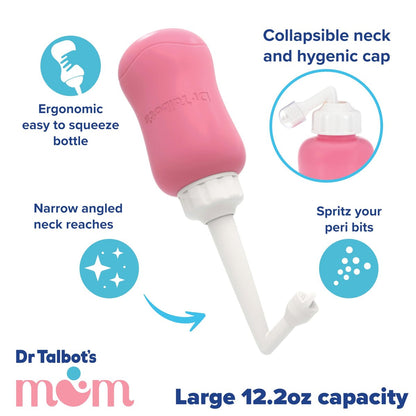 Dr. Talbot's Mom Postpartum Peri Bottle with Carry Bag - (2 Pack) 12.2 fl oz - Silicone Perineal Spray Bottle for Mothers