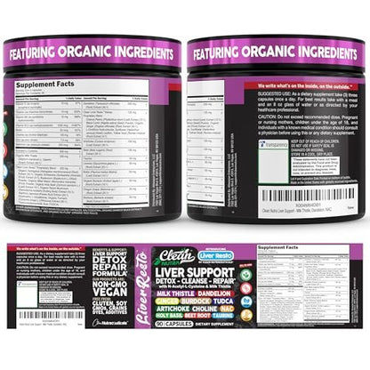 Clean Nutraceuticals Liver Cleanse Detox & Repair | Milk Thistle Supplement + NAC, TUDCA, Dandelion Root, Artichoke, Choline, Ginger, Beet Root, Burdock, Taurine, Liver Support 90 Capsules