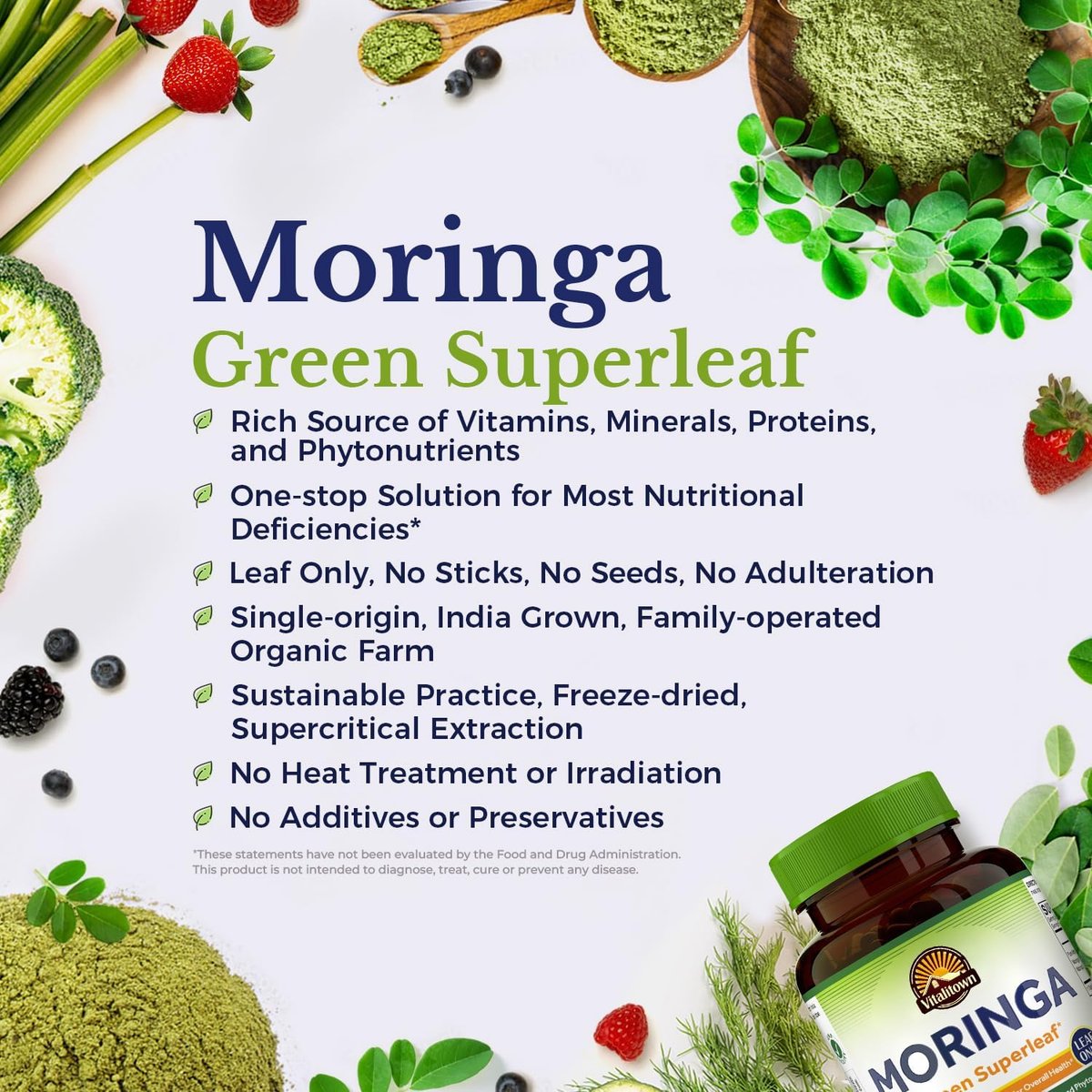 Vitalitown Moringa Capsules, Pure Moringa Oleifera Leaves, No Sticks, No Caffeine, Energy, Immune, 60 Capsules - görsel 5