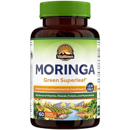 Vitalitown Moringa Capsules, Pure Moringa Oleifera Leaves, No Sticks, No Caffeine, Energy, Immune, 60 Capsules