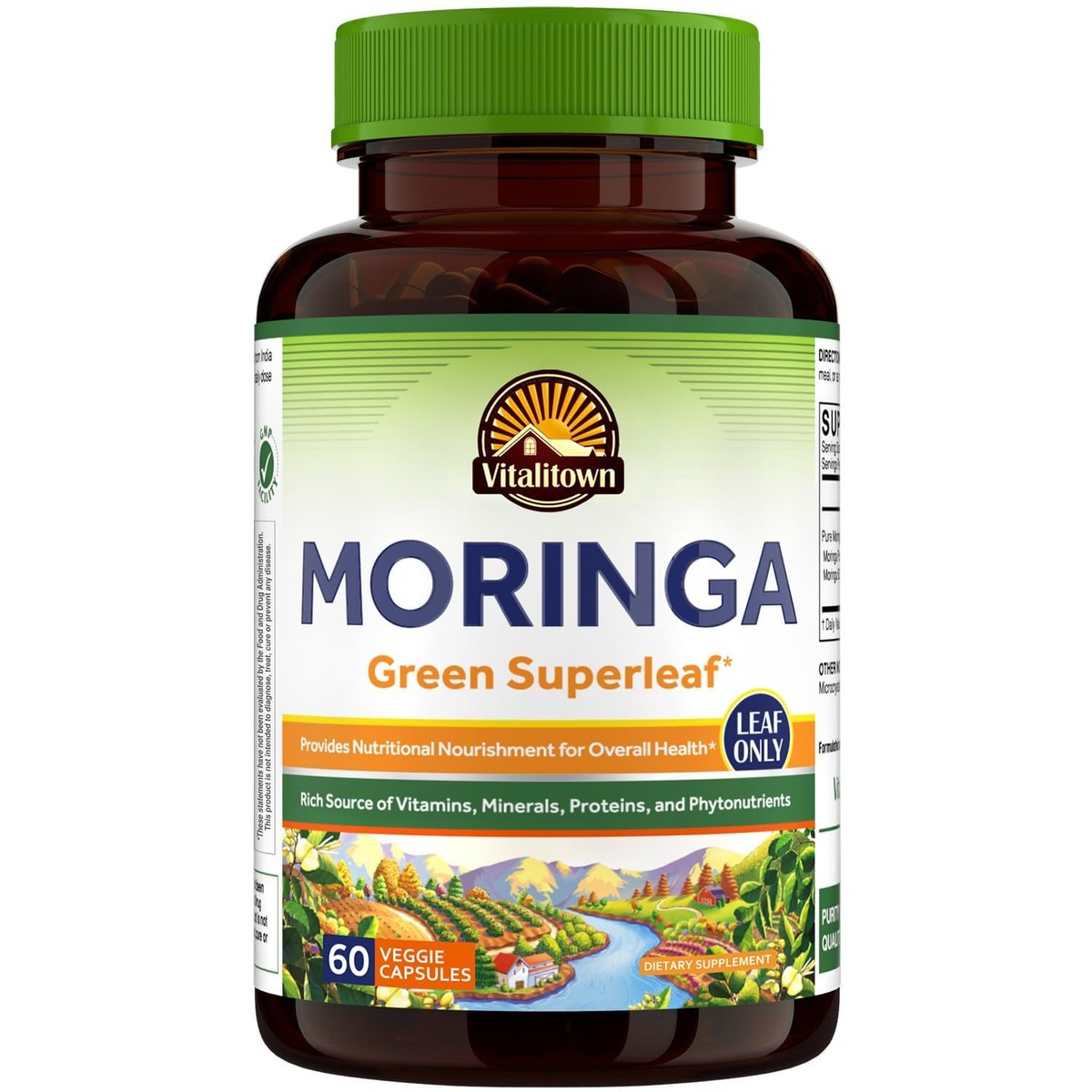 Vitalitown Moringa Capsules, Pure Moringa Oleifera Leaves, No Sticks, No Caffeine, Energy, Immune, 60 Capsules - görsel 1