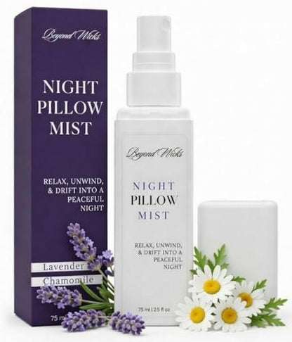 Pillow Spray – Lavender Chamomile Sleep Spray with Essential Oils – Relaxing Aromatherapy Mist for Pillows, Bedding, and Linens – Nighttime Pillow Mist – 75ml (2.5 fl oz) by Beyond Wicks