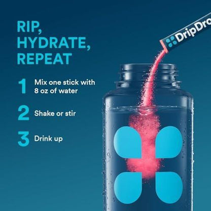 DripDrop Hydration Packets - Sunburst Variety Pack - Single Serve Electrolytes Powder Drink Mix - Lemon Lime, Strawberry, Peach, Black Cherry - Non-GMO, Gluten Free, Vegan - 16 Sticks