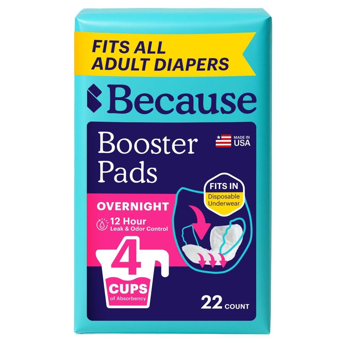 Because Overnight Booster Pads Fit All Adult Diapers, Helps Keep Your Adult Diaper Active All Night, Adds 4 Cups to Incontinence Underwear, Extra Absorbency, 22 Count (Packaging May Vary) - görsel 12