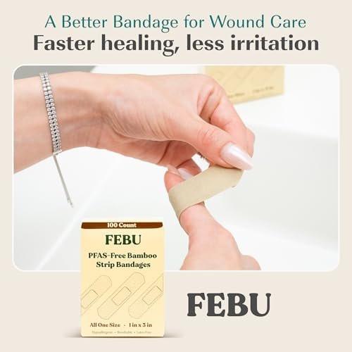 FEBU Bamboo Fabric Bandages | PFAS Free Flexible Fabric Bandages | Latex Free Bandage | Natural Hypoallergenic Bandage for Scrapes, Cuts & First Aid | 1in x 3in | 100 Count Pack - görsel 14