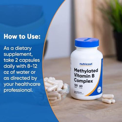 Nutricost Methylated Vitamin B Complex 120 Capsules - (60 Servings) Gluten-Free