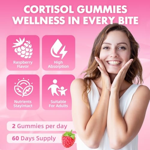 Cortisol Gummies for Women, Cortisol Supplements Gummies with Magnesium Ashwagandha Rhodiola Rosea and L-theanine Complex for Relaxation and Focus, Zzz Support, Raspberry Flavor, 60 Count - görsel 2