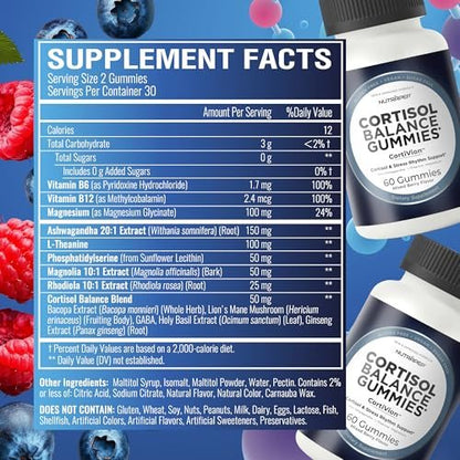 NutraPep Cortisol Gummies for Women Men - 13-in-1 High Cortisol Reducer with Ashwagandha Magnesium L-theanine Rhodiola Rosea - Daily Cortisol Detox Manager for Stress Focus Support - Vegan Sugar Free