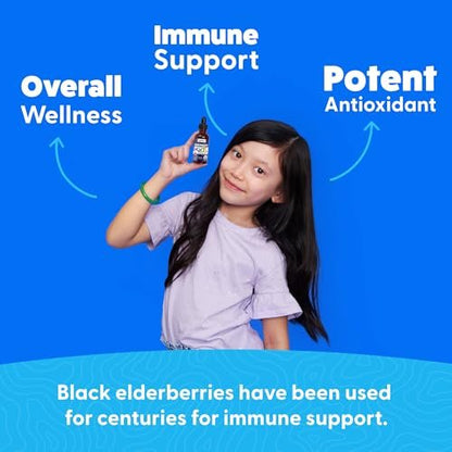 Elderberry for Kids Liquid Drops with Vitamin C & Zinc - 2oz - Children and Toddler Immune Support Supplement USDA Organic Sambucus Elderberry Extract Ages 1-13 Years - Made in USA