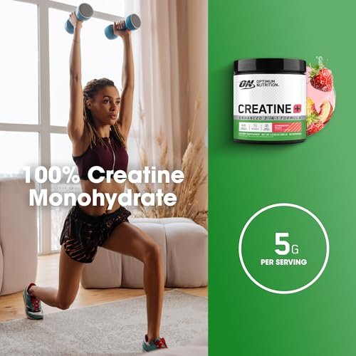 Optimum Nutrition Creatine Monohydrate Plus Powder, Strawberry Peach Flavored Creatine Performance Blend, with Electrolytes for Hydration, Added Vitamins, 40 Servings, 360 Grams - görsel 8