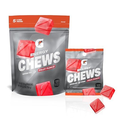 Gatorade Energy Chews, Fruit Punch, Caffeine Free, B12, 100 Calorie Pouches (5 Pack)