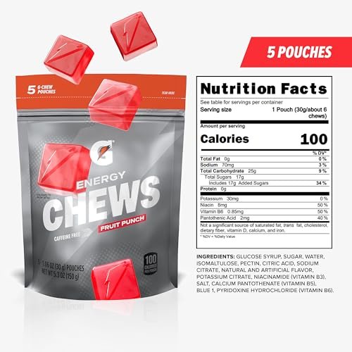 Gatorade Energy Chews, Fruit Punch, Caffeine Free, B12, 100 Calorie Pouches (5 Pack) - görsel 1
