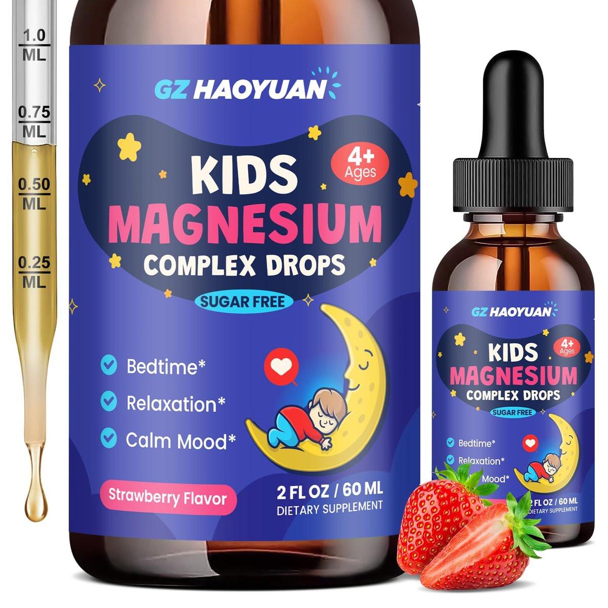 Kids Magnesium Liquid Drops - Magnesium Glycinate Drops for Kids, Citrate Liquid with L-theanine, Chamomile & Vitamin B6 for Sleep, Relaxation, Calm & Focus - Strawberry Flavor, 2 Fl Oz - görsel 1