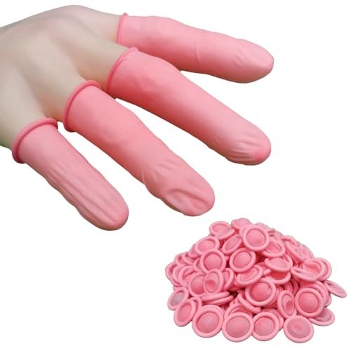 DJCIW 100PCS Disposable Latex Finger Cots, Medium Size, Fingertip Protector Gloves for Electronics Repair, Crafts, Medical Use & Industrial Applications, Thumb Covers for Finger Protection Pink - görsel 5