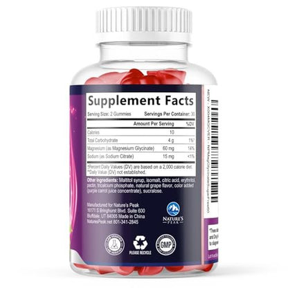 Magnesium Glycinate Gummies - Sugar Free - 100% Chelated Magnesium Gummy Supplement for Max Absorption - for Sleep Support & Heart, Muscle & Bone Health - Gentle on Stomach, Grape Flavor - 60 Gummies