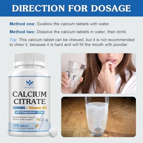 Calcium Citrate 1200mg Supplement with Vitamin D3 for Women and Men - Calcium Magnesium Zinc D3 Supplement for Bone, Teeth, Immune Support, Vegan-Friendly - 120 Tablets - görsel 2