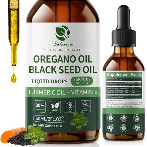 Oil of Oregano Drops with Black Seed Oil, Turmeric Oil, Vitamin E & Olive Oil Based, Immune Digestive Cleanse & Detox*, 80% Carvacrol Cold-Pressed Natural Aceite de Oregano, 2 Fl Oz, 8 Month Supply - görsel 5