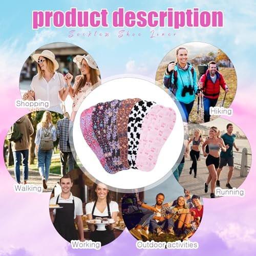 Velmitten 6 Pairs No Show Socks Sockless Shoe Liner Washable Barefoot Shoe Insoles No Slipping Inserts for Women Man (Vibrant Style) - görsel 4