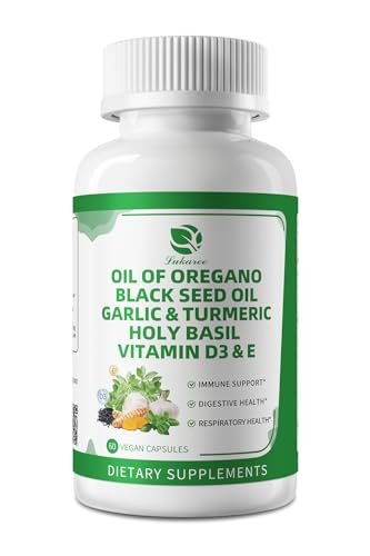 Organic Oil of Oregano Capsules with Black Seed Oil, Garlic, Turmeric, Holy Basil, Vitamin D3, E & Black Pepper for Better Absorption – Immune, Digestive & Respiratory – Vegan, Non-GMO, 2 Month Supply - görsel 3