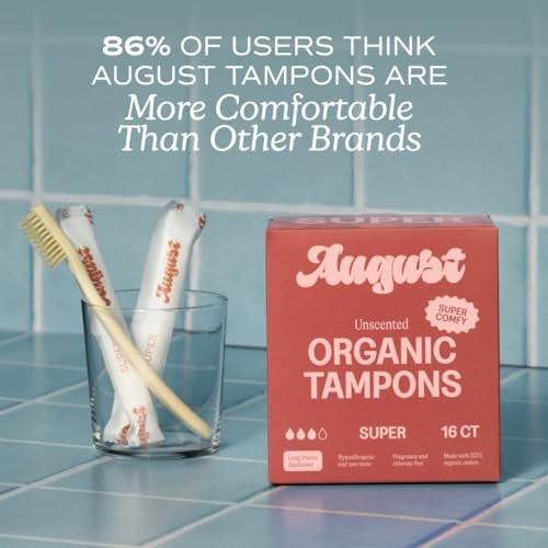 August Super Tampons - 24-Pack 100% Organic Cotton Tampons for Women, Non-Toxic, Fragrance-Free, and Hypoallergenic with Long Applicators - görsel 3