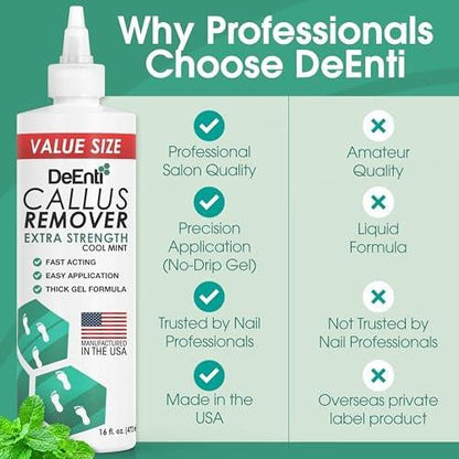 DeEnti Callus Remover for Feet, Extra Strength Foot Callus Remover Gel, 16oz Salon Grade Home Pedicure Supplies for Dry Skin, Cracked Heel, Professional Strength Foot Care, Cool Mint