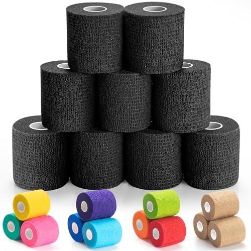 Upgraded 9-Pack Self Adhesive Bandage Wrap – 2 Inches × 5 Yards Elastic Cohesive Bandage Wrap, Self Sticking Vet Wrap, Stretch Sports Athletic Wrap Self-Adhering Adherent Wrist Tape (Black) - görsel 4