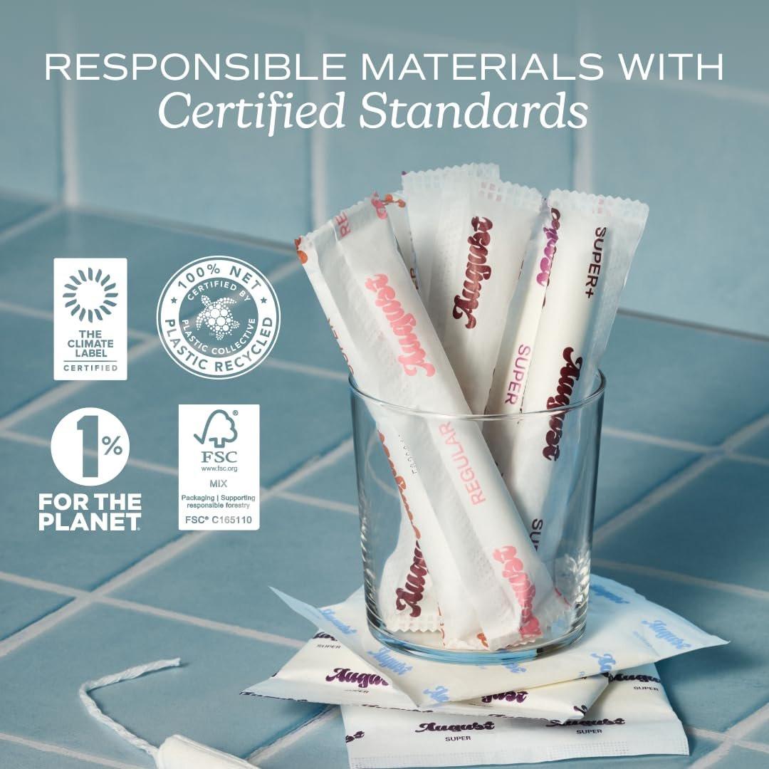 August Super Tampons - 24-Pack 100% Organic Cotton Tampons for Women, Non-Toxic, Fragrance-Free, and Hypoallergenic with Long Applicators - görsel 10