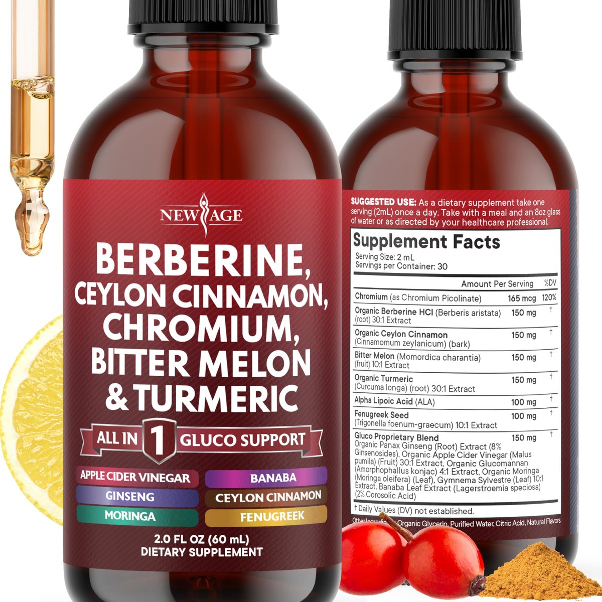 Berberine with Ceylon Cinnamon Supplement – Comprehensive Blood Sugar Support: Berberine, Ceylon cinnamon, and – Image 1
