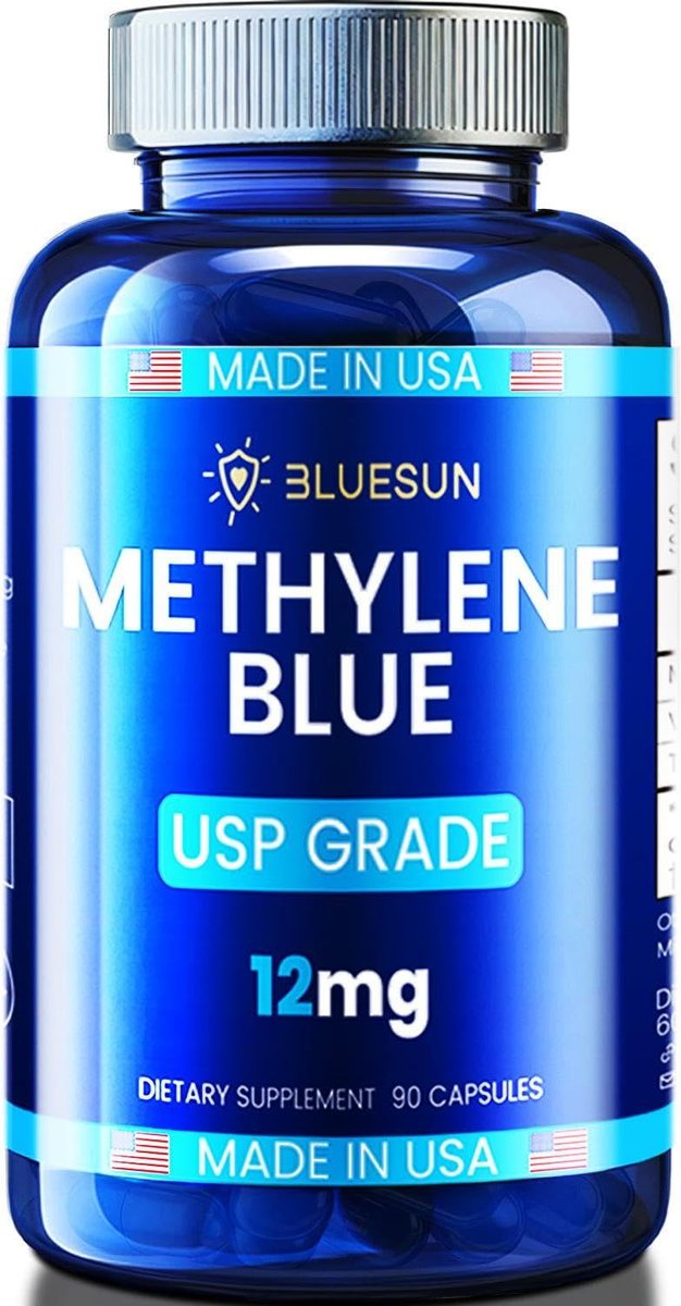 Bluesun Methylene Blue Capsules - Supplement with Vitamin C Ester, 90 Capsules, Pharmaceutical USP Grade, Third-Party Tested, Manufactured in The USA - görsel 1