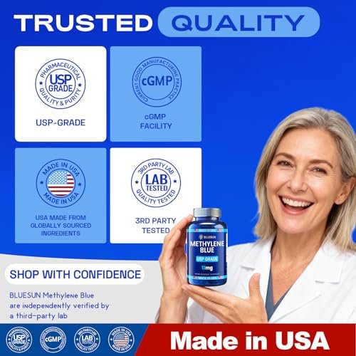 Bluesun Methylene Blue Capsules - Supplement with Vitamin C Ester, 90 Capsules, Pharmaceutical USP Grade, Third-Party Tested, Manufactured in The USA - görsel 12