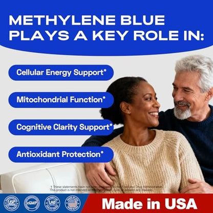 Bluesun Methylene Blue Capsules - Supplement with Vitamin C Ester, 90 Capsules, Pharmaceutical USP Grade, Third-Party Tested, Manufactured in The USA