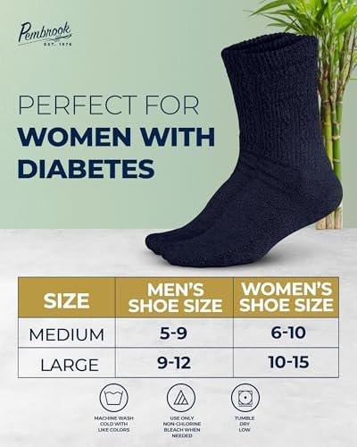 Pembrook Women's Diabetic Socks Size 9-11, Diabetic Crew Socks for Women & Men, Non Binding Socks for Swollen Feet, Bamboo Viscose Durable Socks, Socks for Diabetics Women, Neutral Colors 6 Pairs