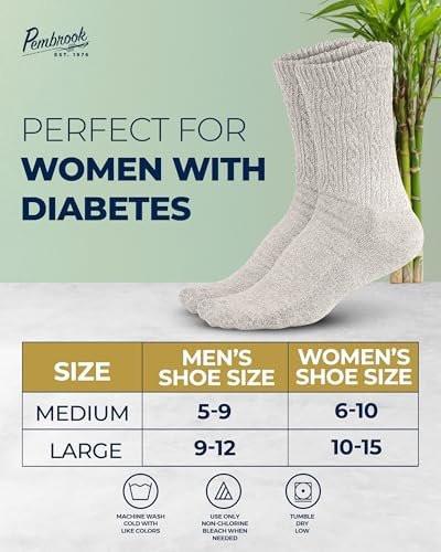 Pembrook Womens Diabetic Socks Size 9-11, Diabetic Crew Socks for Women & Men, Non Binding Socks for Swollen Feet, Bamboo Viscose Breathable Socks, Everyday Comfort Socks, Earth Tones 6 Pairs - görsel 1