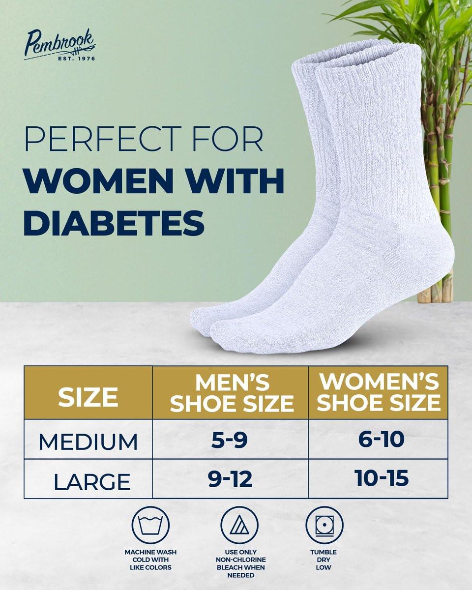 Pembrook Women's Diabetic Socks Size 9-11, Non Binding Socks for Swollen Feet, Diabetic Crew Socks for Women & Men, Bamboo Viscose Comfort Socks, White 6 Pairs - görsel 6