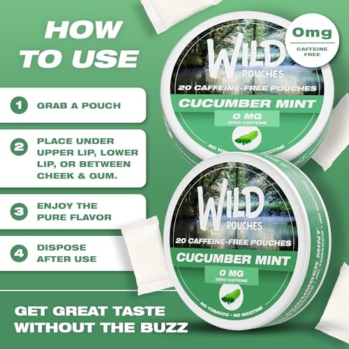 Wild 0mg Nicotine Free Pouches No Caffeine Cucumber Mint - 20 x Caffeine Free Pouches - görsel 5