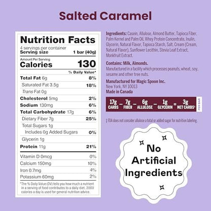 Magic Spoon Treats - 8 High Protein Bars, Salted Caramel - High Protein Gluten Free Snack - Sugar Free & Gluten Free Protein Cereal Bar - Low Carb & Keto Friendly - Healthy Snacks for Adults