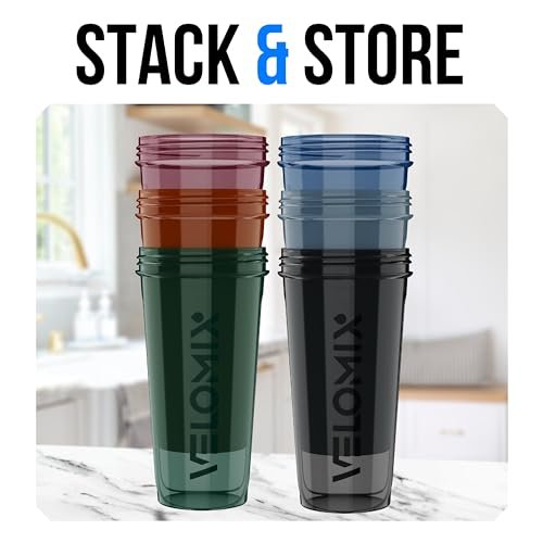 VELOMIX -6 PACK- 28 oz Protein Shaker Bottle – 28 oz Capacity: Perfect for large protein shakes, smoothies, or – Image 1