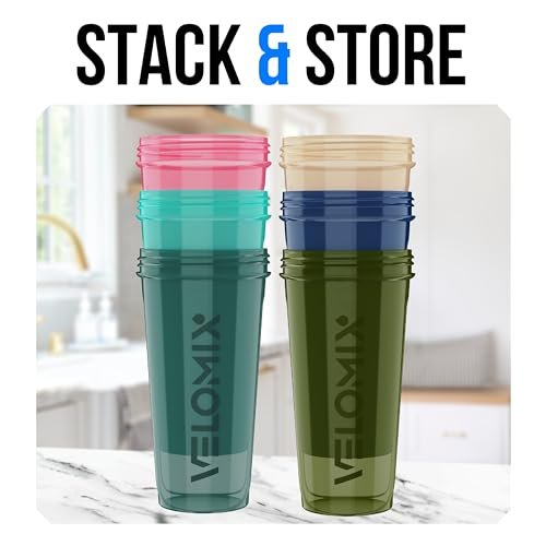VELOMIX -6 PACK- 28 oz Protein Shaker Bottle – Durable Plastic: BPA-free plastic construction is shatter-resistant – Image 6