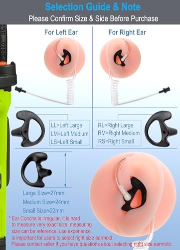 Commountain Soft Earmold for Walkie Talkie Acoustic Tube Earpiece, Silicone Ear Buds Compatible for Motorola Kenwood Baofeng Coil Tube Earpieces, 6-Pack, Black, Medium Size for Left Ear - görsel 8
