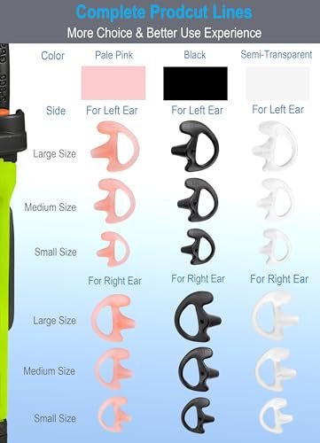 Commountain Soft Earmold for Walkie Talkie Acoustic Tube Earpiece, Silicone Ear Buds Compatible for Motorola Kenwood Baofeng Coil Tube Earpieces, 6-Pack, Translucent, Medium Size for Left Ear - görsel 1