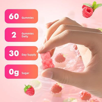 MEENCCD L-Tyrosine Gummies, 1000mg L-Tyrosine Supplement for Kids & Adults, Daily Wellness Support, Non-GMO, Sugar-Free, Raspberry Flavor, 60 Count